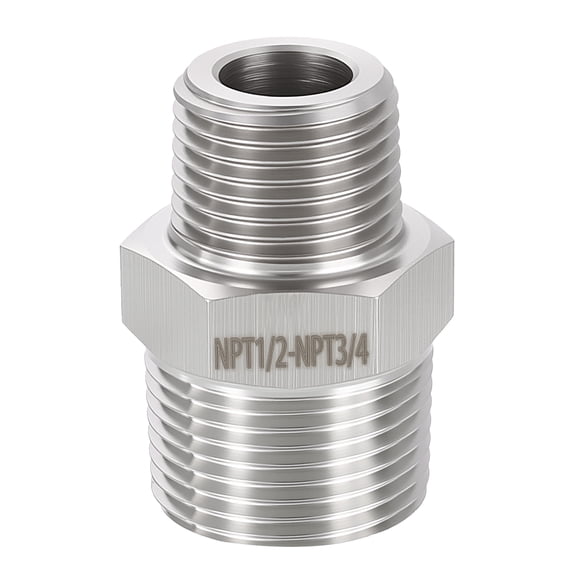 Uxcell 1 Pack 316 Stainless Steel Male to Male Adapter, 3/4" Male NPT x 1/2" Male NPT Hex Nipple Pipe Extension Fitting for Industrial, Automotive, Fluid Transfer, Home Gardening, Water