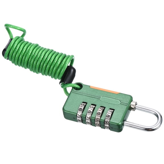 Uxcell 1 Pack 4 Digit Combination Lock, Helmet Padlock Cable Lock Locker Lock with 3.28Ft Flexible Security Steel Lock Wire for Bike Locker Travel Luggage, Green