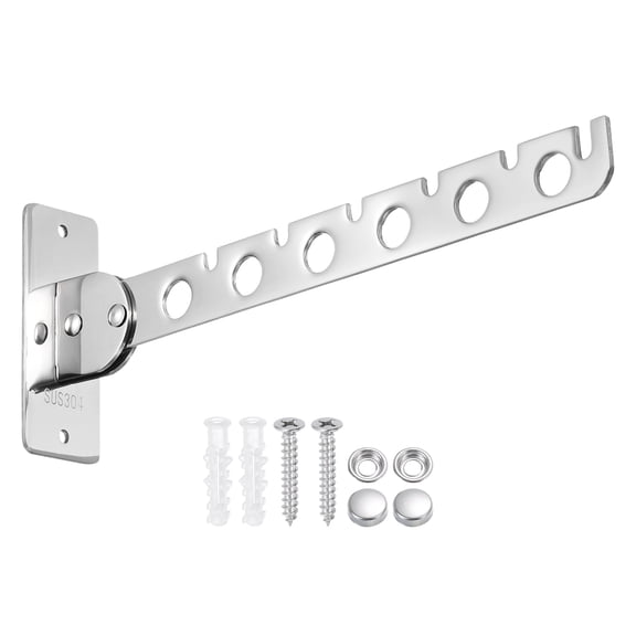 Uxcell 1 Pack 9.65x1.38 Inch Wall Mount Clothes Hanger, Foldable Clothes Drying Rack, Laundry Hanger Dryer Rack Coat Hook for Bedroom Bathroom Wardrobe, Silver