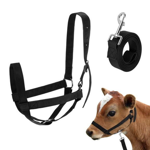 Uxcell 1-Pack Adjustable Cattle Cow Calf Halter, 18.9"-23.23" Nylon Livestock Cow Halter with Leading Rope [Black]