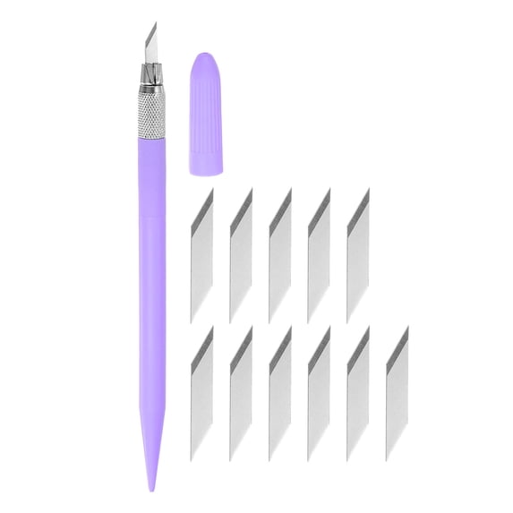 Uxcell 1 Pack Art Craft Carving Knife with 12 Pack Spare Metal Plate Handle Purple (1 Set)