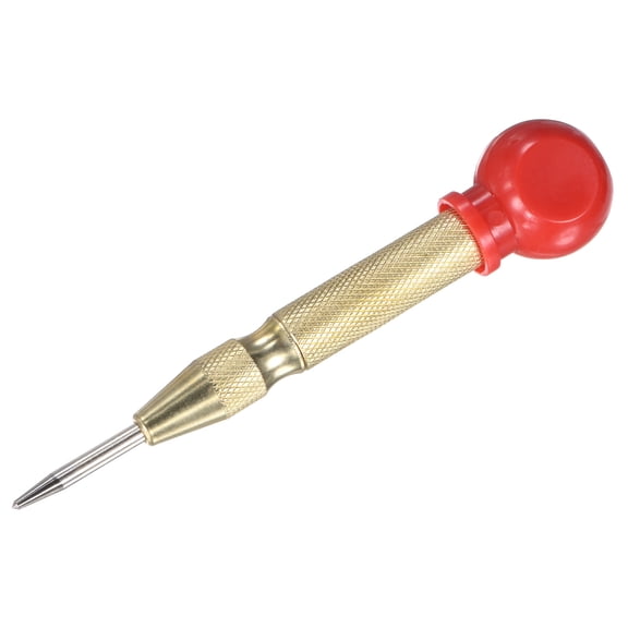 Uxcell 1-Pack Automatic Center Punch, 5.2" HSS Spring Loaded Nail Punch with Palm Cushion Cap for Steel Plate/Wooden Board/Glass [Gold Tone]