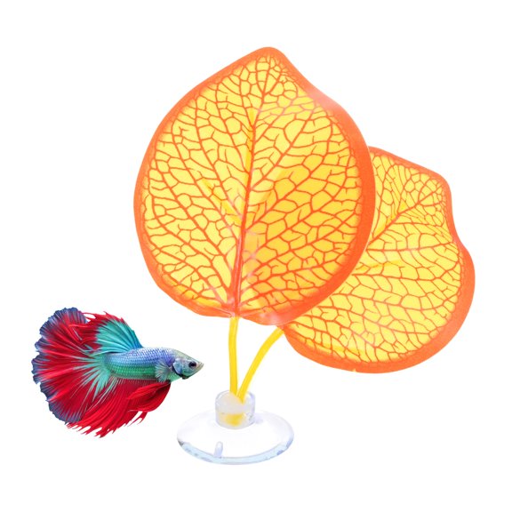 Uxcell 1-Pack Betta Fish Leaf Pad Plastic, Simulating the Natural Habitat Fish Hammock for Spawning Ground [Fittonia-Shaped,Orange]