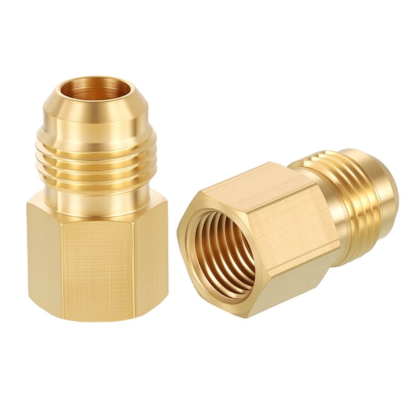 Uxcell 1 Pack Brass Pipe Fittings, 3/8" Male Flare to 1/4" FeMale NPT Brass Pipe Extension Connectors, Reducing Adapters for Air, Oil, LP