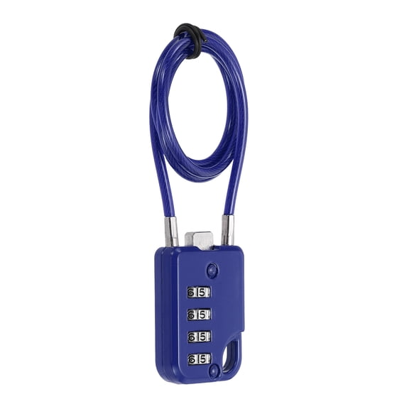 Uxcell 1-Pack Combination Padlock, Zinc Alloy 4 Digit Password 20 In Cable Luggage Combo Lock Outdoor Keyless Lock [Blue]