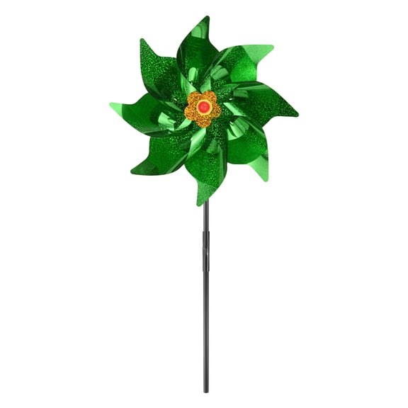 Uxcell 1-Pack Flower Wind Spinner Sparkly Lawn Pinwheels, 20 Inch Plastic Reflective Pinwheels for Party Decorations [Green]