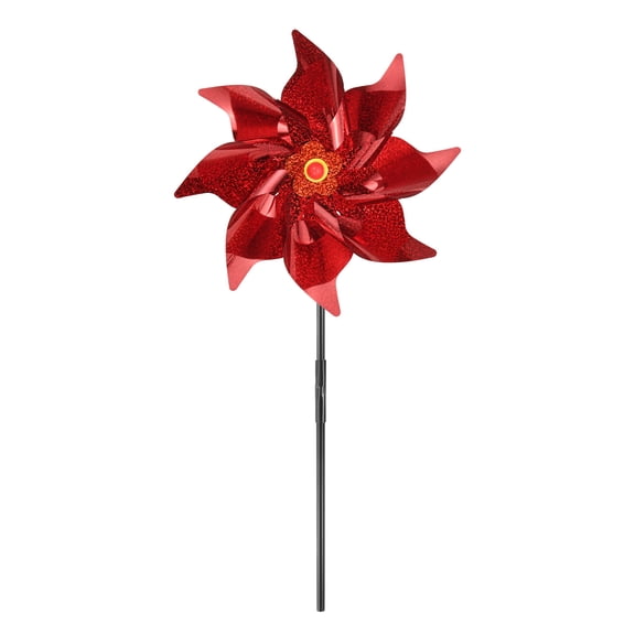 Uxcell 1-Pack Flower Wind Spinner Sparkly Lawn Pinwheels, 20 Inch Plastic Reflective Pinwheels for Party Decorations [Red]