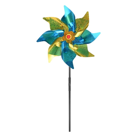 Uxcell 1-Pack Flower Wind Spinner Sparkly Lawn Pinwheels, 20 Inch Plastic Reflective Pinwheels for Party Decorations [Yellow, Blue]