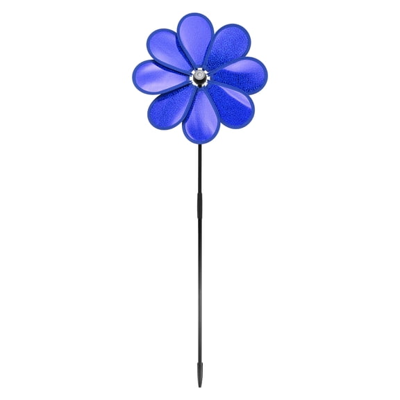Uxcell 1-Pack Flower Wind Spinner Sparkly Lawn Pinwheels, 28.3 Inch Plastic Reflective Pinwheels [Blue]