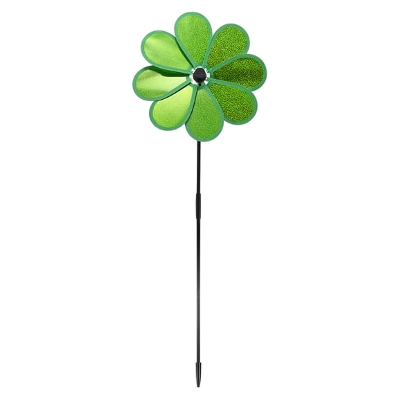 Uxcell 1-Pack Flower Wind Spinner Sparkly Lawn Pinwheels, 28.3 Inch Plastic Reflective Pinwheels [Green]