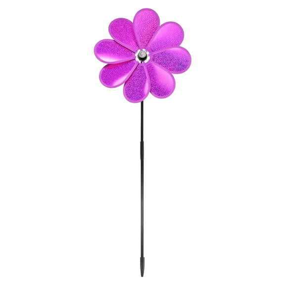 Uxcell 1-Pack Flower Wind Spinner Sparkly Lawn Pinwheels, 28.3 Inch Plastic Reflective Pinwheels [Rose Red]