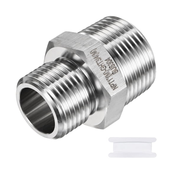 Uxcell 1-Pack Garden Hose Adapter, 304 Stainless Steel 3/4" GHT Male x 1" NPT Male Threaded Connector with Sealing Tape