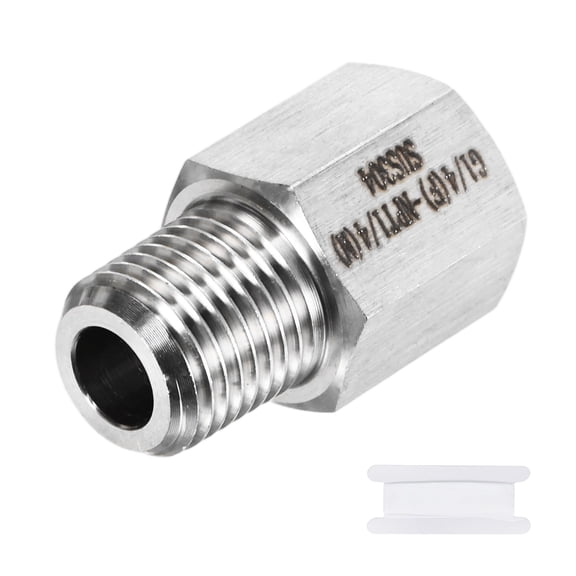 Uxcell 1-Pack Garden Hose Adapter, Stainless Steel 1/4" G Female x 1/4" NPT Male Threaded Connector with Sealing Tape Garden Hose Convert Fitting [Silver]