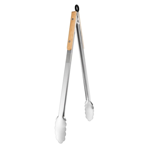 Uxcell 1-Pack Grill Tongs, 17.5 Inch Stainless Steel Locking Tongs with Oak Wood Handle [Silver Tone]