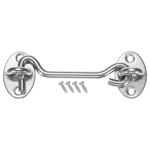 Uxcell 1-Pack Hook and Eye Latch for Door 4 Inch 201 Stainless Steel Hook and Eye Gate Latch for Gate/Window/Cabinet Silver