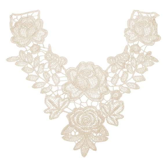 Uxcell 1 Pack Lace Applique Flower Patches, 12x13 Inch Floral Sew on Embroidery Trim Appliques Fabric Collar Patch Motif for Wedding Gown Dress Bridal DIY Crafts Decoration, Beige