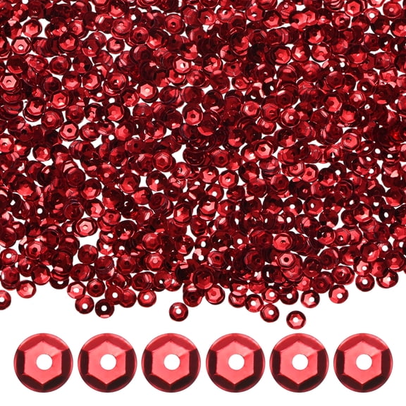 Uxcell 1200-Pack Loose Sequins, 6 mm Round Cup Rainbow Sequins Paillettes for DIY Projects/Sewing [Bright Red]