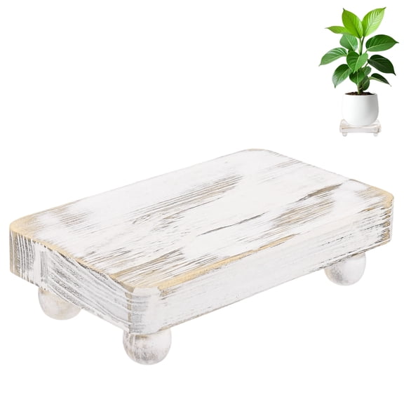 Uxcell 1-Pack Plant Risers for Inside Pots, 15 x 9 cm/5.9 x 3.5 Inch Round Wooden Tray for Kitchen/Bathroom/Decor/Soap [White]