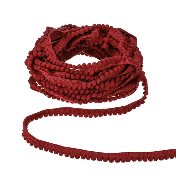 Uxcell 1-Pack Pom Pom Ball Fringe Trim, 10 Yards 5mm Mini Pom Pom Trim Ribbon for Home Decoration/DIY Crafts, Purplish Red