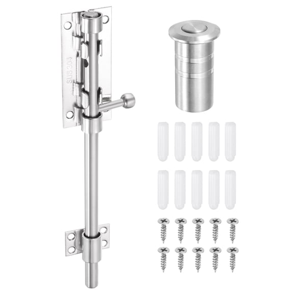 Uxcell 1-Pack Slide Bolt Latch, 10 in 304 Stainless Steel Barrel Bolt Latch 12mm Dia Bar with Dust Container for Barn Fence [Silver]