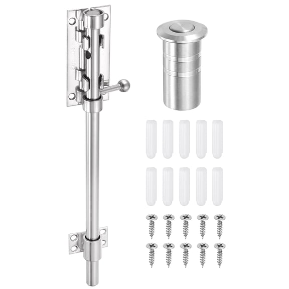 Uxcell 1-Pack Slide Bolt Latch, 12 in 304 Stainless Steel Barrel Bolt Latch 14mm Dia Bar with Dust Container for Barn Fence [Silver]