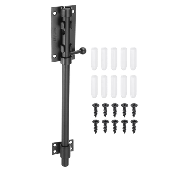 Uxcell 1-Pack Slide Bolt Latch, 12 in 304 Stainless Steel Barrel Bolt Latch 14mm Dia Bar with Padlock Hole for Barn Fence Garage [Black]