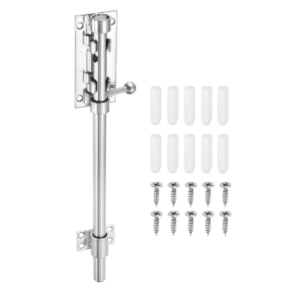 Uxcell 1-Pack Slide Bolt Latch, 12 in 304 Stainless Steel Barrel Bolt Latch 14mm Dia Bar with Padlock Hole for Barn Fence Garage [Silver]