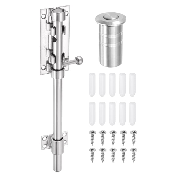 Uxcell 1-Pack Slide Bolt Latch, 8 in 304 Stainless Steel Barrel Bolt Latch 14mm Dia Bar with Dust Container for Barn Fence [Silver]