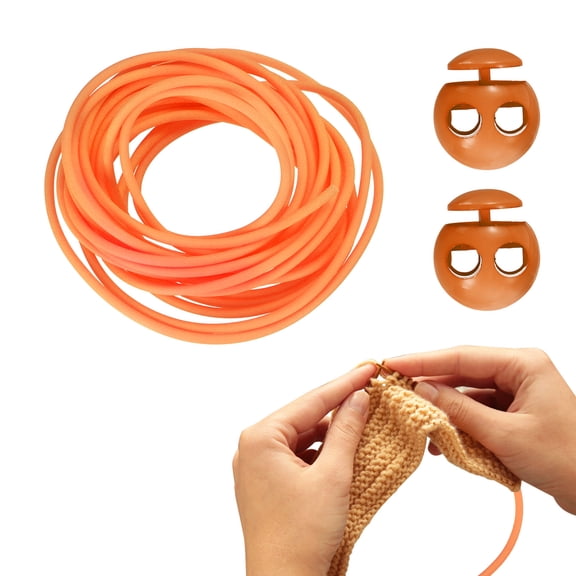 Uxcell 1 Pack Stitch Stopper Set - Knitting Cords with 2-Hole Plastic Cord Locks (Orange)