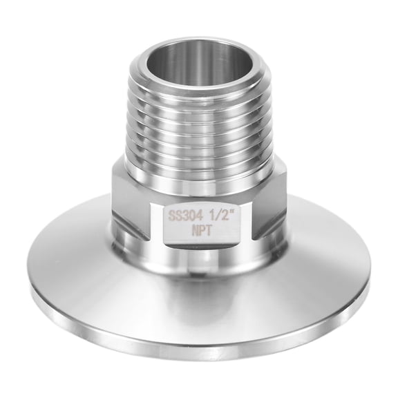 Uxcell 1-Pack Tri Sanitary 1.5 in Clamp Fittings to 1/2 in NTP Male Thread Stainless Steel Pipe Hexagon Fitting Ferrule OD 50.5mm