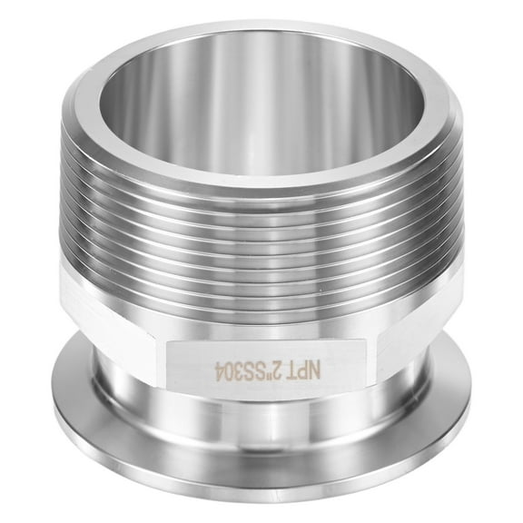 Uxcell 1-Pack Tri Sanitary 2 in Clamp Fittings to 2 in NTP Male Thread Stainless Steel Pipe Hexagon Fitting Ferrule OD 64mm