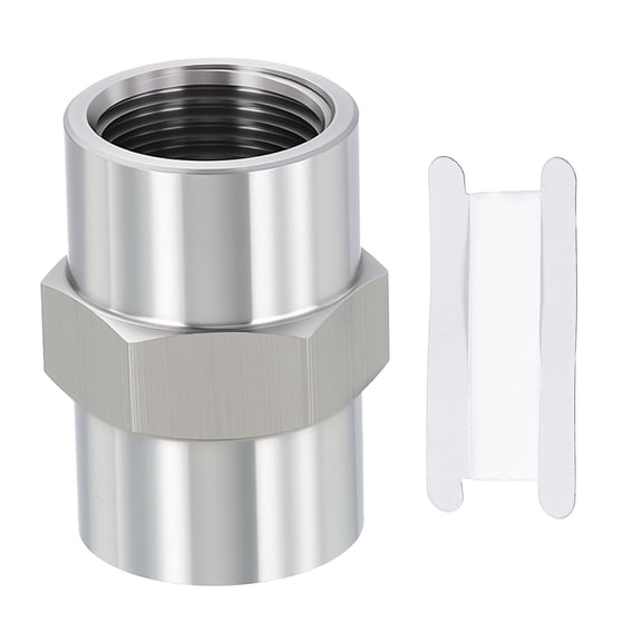 Uxcell 1 Packs 304 Stainless Steel Pipe Fittings, 3/8" FeMale NPT to 3/8" FeMale NPT 304 Stainless Steel Coupling W/ Sealing Tape, Coupler Hex Head Connector for Air, Oil, LP, Gas
