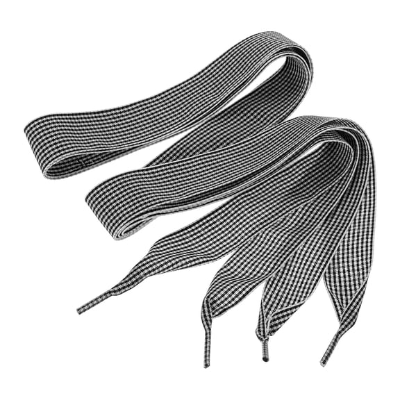 Uxcell 1 Pair 47.2 Inch Gingham Shoelaces, 1 Inch Wide Black Check Ribbon Shoe Laces Plaid Satin Fabric Shoe Strings Replacement for Women Men Sport Sneakers Boots High-Tops