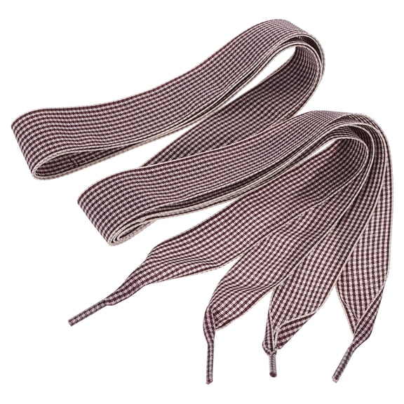 Uxcell 1 Pair 47.2 Inch Gingham Shoelaces, 1 Inch Wide Burgundy Small Check Ribbon Shoe Laces Plaid Satin Fabric Shoe Strings Replacement for Women Men Sport Sneakers Boots High-Tops