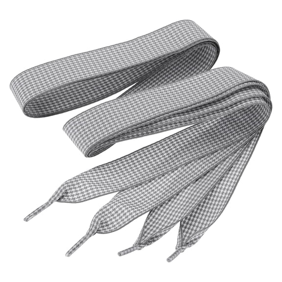 Uxcell 1 Pair 47.2 Inch Gingham Shoelaces, 1 Inch Wide Gray Check Ribbon Shoe Laces Plaid Satin Fabric Shoe Strings Replacement for Women Men Sport Sneakers Boots High-Tops