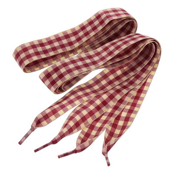Uxcell 1 Pair 47.2 Inch Gingham Shoelaces, 1 Inch Wide Red Beige Large Check Ribbon Shoe Laces Plaid Satin Fabric Shoe Strings Replacement for Women Men Sport Sneakers Boots High-Tops