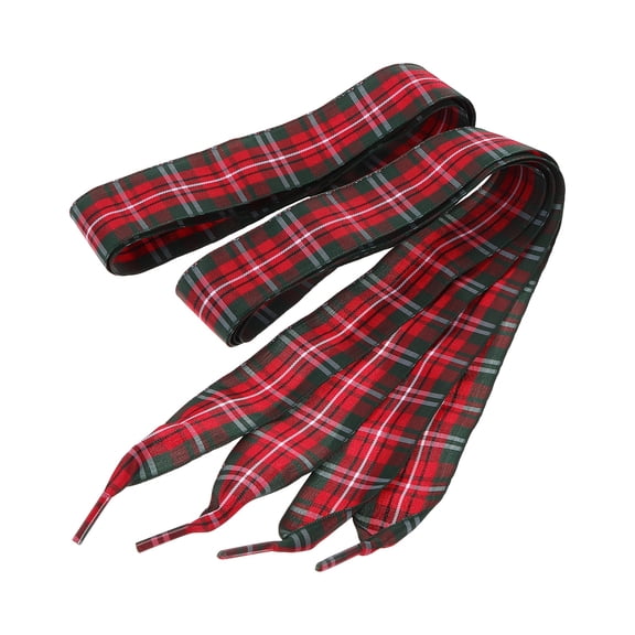 Uxcell 1 Pair 47.2 Inch Gingham Shoelaces, 1 Inch Wide Red-Green Ribbon Shoe Laces Plaid Satin Fabric Shoe Strings Replacement for Women Men Sport Sneakers Boots High-Tops