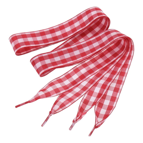 Uxcell 1 Pair 47.2 Inch Gingham Shoelaces, 1 Inch Wide Red Large Check Ribbon Shoe Laces Plaid Satin Fabric Shoe Strings Replacement for Women Men Sport Sneakers Boots High-Tops