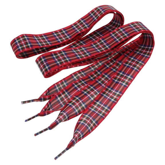 Uxcell 1 Pair 47.2 Inch Gingham Shoelaces, 1 Inch Wide Red Pattern 1 Ribbon Shoe Laces Plaid Satin Fabric Shoe Strings Replacement for Women Men Sport Sneakers Boots High-Tops