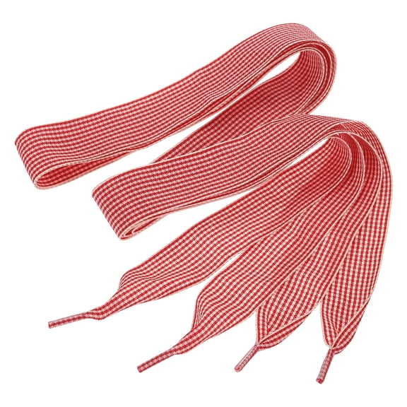 Uxcell 1 Pair 47.2 Inch Gingham Shoelaces, 1 Inch Wide Red Small Check Ribbon Shoe Laces Plaid Satin Fabric Shoe Strings Replacement for Women Men Sport Sneakers Boots High-Tops