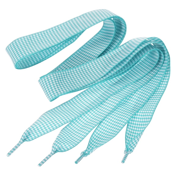 Uxcell 1 Pair 55.1 Inch Gingham Shoelaces, 1 Inch Wide Blue Check Ribbon Shoe Laces Plaid Satin Fabric Shoe Strings Replacement for Women Men Sport Sneakers Boots High-Tops