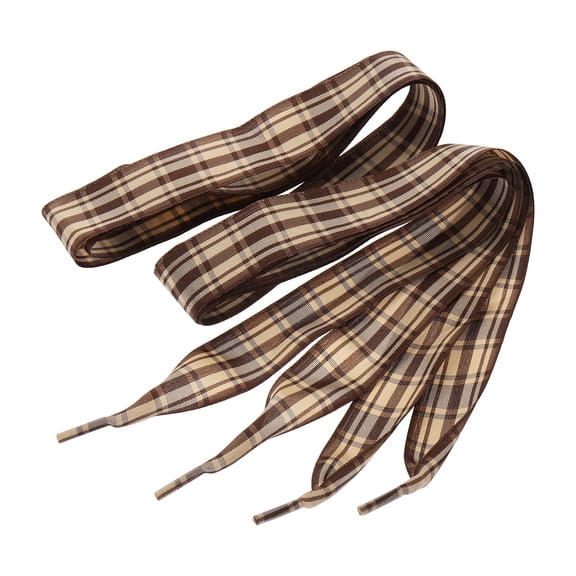Uxcell 1 Pair 55.1 Inch Gingham Shoelaces, 1 Inch Wide Coffee Check Ribbon Shoe Laces Plaid Satin Fabric Shoe Strings Replacement for Women Men Sport Sneakers Boots High-Tops