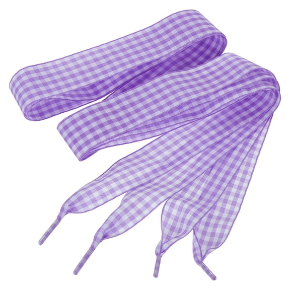 Uxcell 1 Pair 55.1 Inch Gingham Shoelaces, 1 Inch Wide Light Purple Ribbon Shoe Laces Plaid Satin Fabric Shoe Strings Replacement for Women Men Sport Sneakers Boots High-Tops