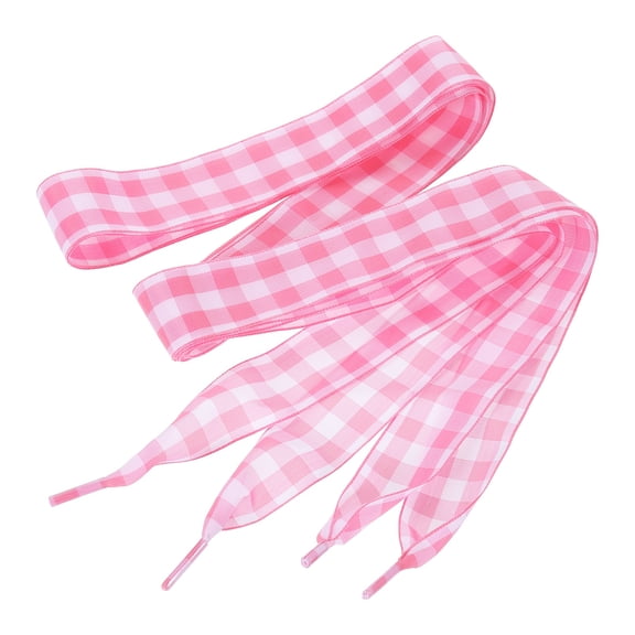 Uxcell 1 Pair 55.1 Inch Gingham Shoelaces, 1 Inch Wide Pink Large Check Ribbon Shoe Laces Plaid Satin Fabric Shoe Strings Replacement for Women Men Sport Sneakers Boots High-Tops