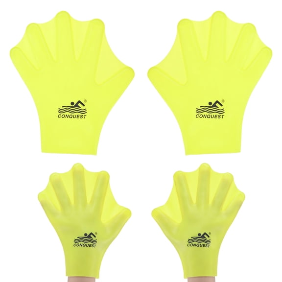 Uxcell 1 Pair Silicone Swimming Gloves Webbed Finger Frog Type Medium Gloves Yellow