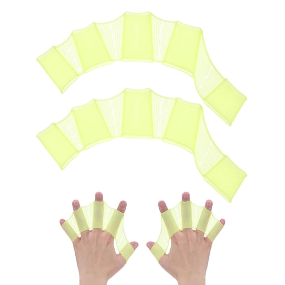 Uxcell 1 Pair Silicone Swimming Gloves Webbed Half-Finger Frog Type Large Yellow Green