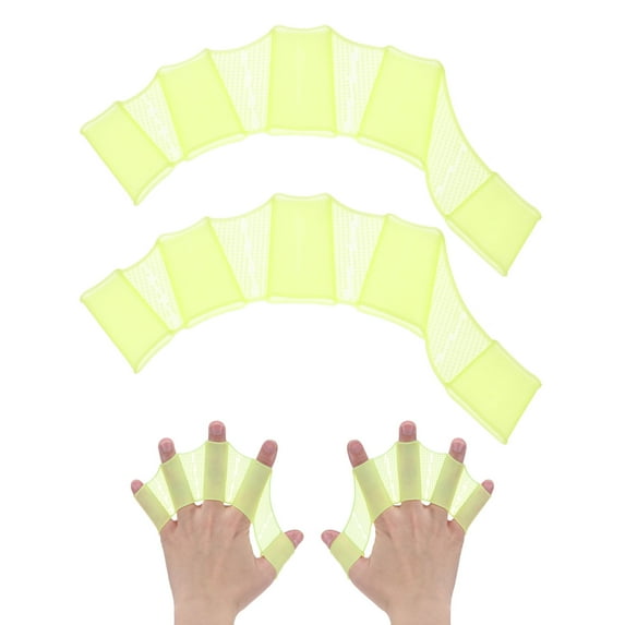 Uxcell 1 Pair Silicone Swimming Gloves Webbed Half-Finger Frog Type Small Yellow Green