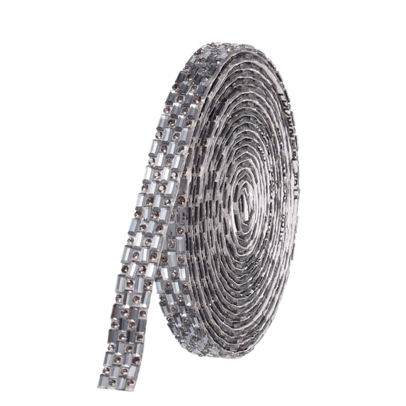 Uxcell 1 Pcs 3 Yards 10mm Self Adhesive Crystal Rhinestone Diamond Ribbon for Birthday Decorations Clear Gray