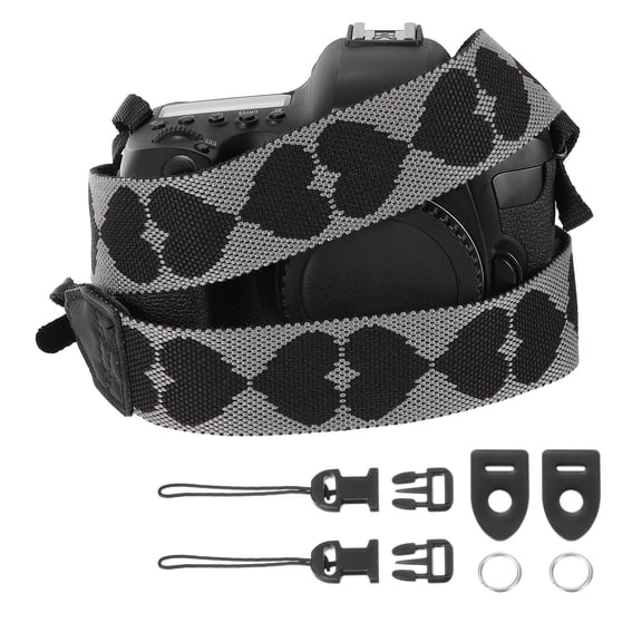 Uxcell 1 Pcs Camera Strap, Nylon Adjustable Vintage Hearts Quick Release Neck Shoulder Strap Comfortable Neck Lanyard with Buckle for Fujifilm/DSLR/Photography Accessories, Black