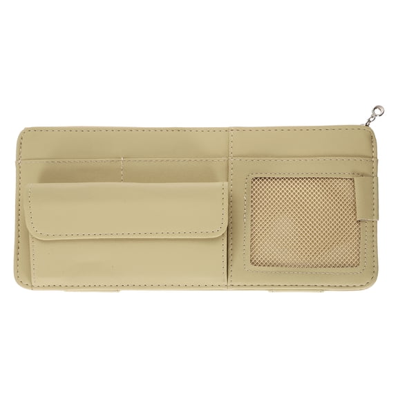 Uxcell 1 Pcs Car Sun Visor Organizer, 12.8 x 6.5 Inch PU Leather Vehicle Storage Pouch Holder for Sunglasses Card Pen Driver License Car Accessories, Beige